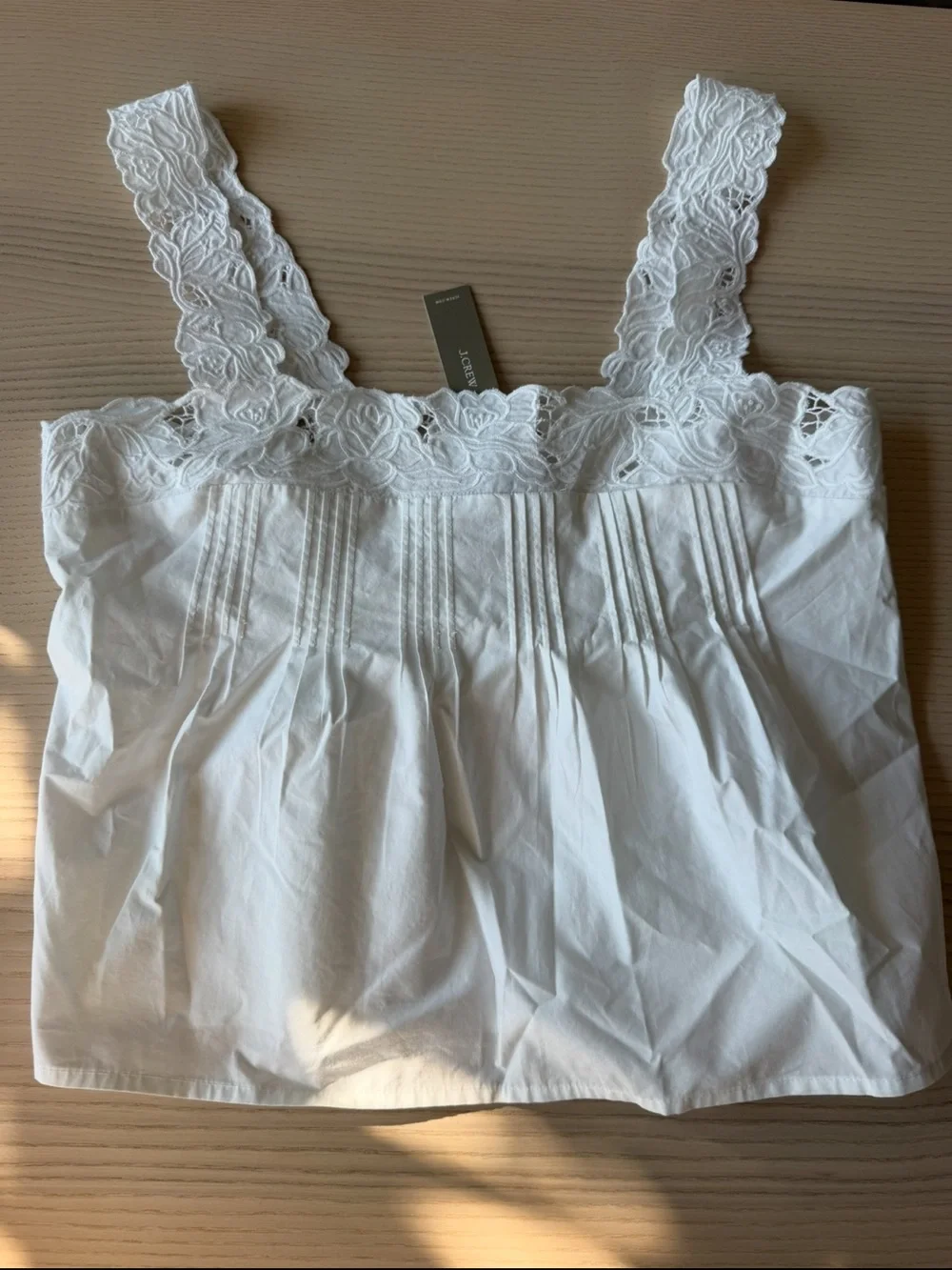 NWT J.Crew White Lace-Trim Compact Poplin Tank Top size S